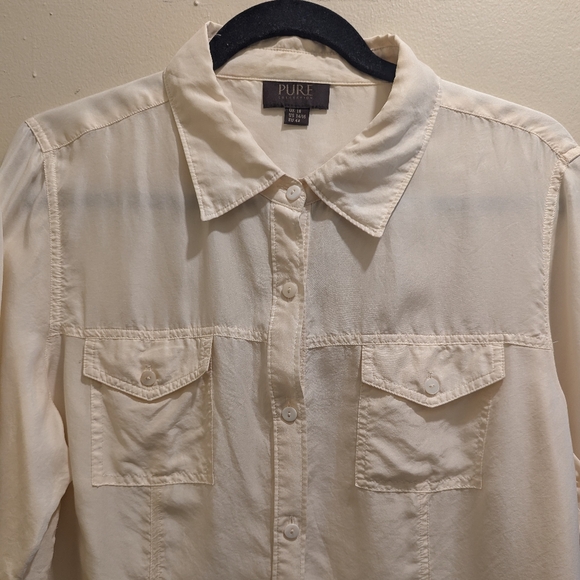 PURE Collection Cream Button Down Shirt Long Sleeve 100% Silk- US 14/16 - Picture 5 of 11